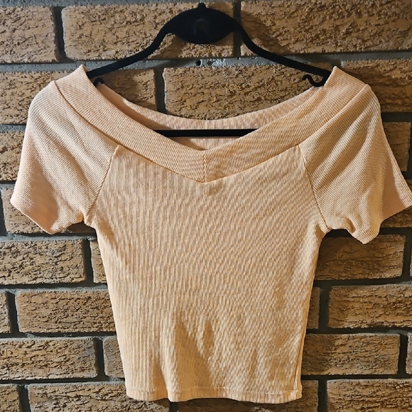 fullamoda Tops - Cream Ribbed Crop Top Fitted Blouse